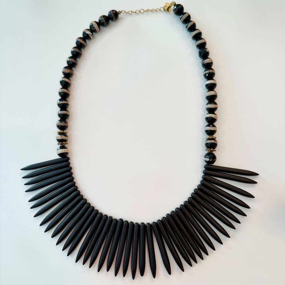 Black Gemstone Spike Necklace